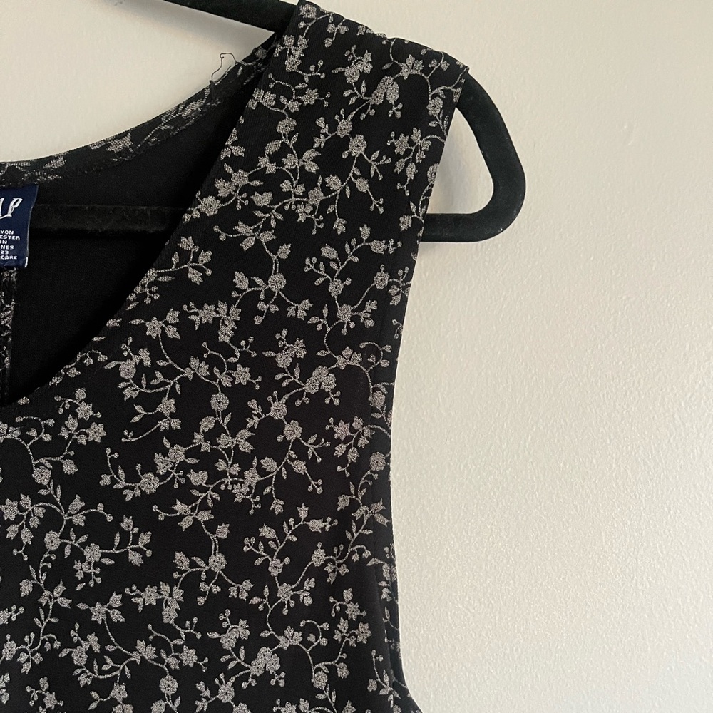 Vintage 90s/2000s GAP Flora Maxi Dress Sleeveless V-Neck Black/Gray Y2K Sz L - Picture 2 of 9
